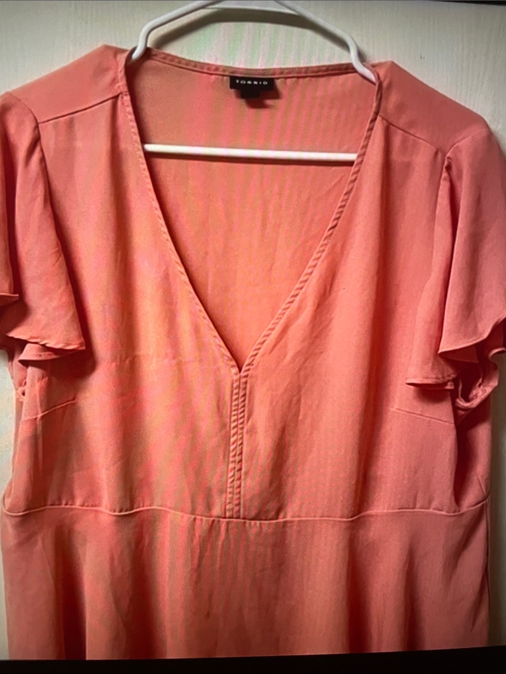torrid Coral V-Neck Ruffled Sleeve Tunic